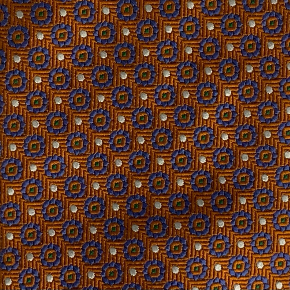 Brooks Brothers 346 Orange Geometric Pattern Woven Silk Jacquard Necktie